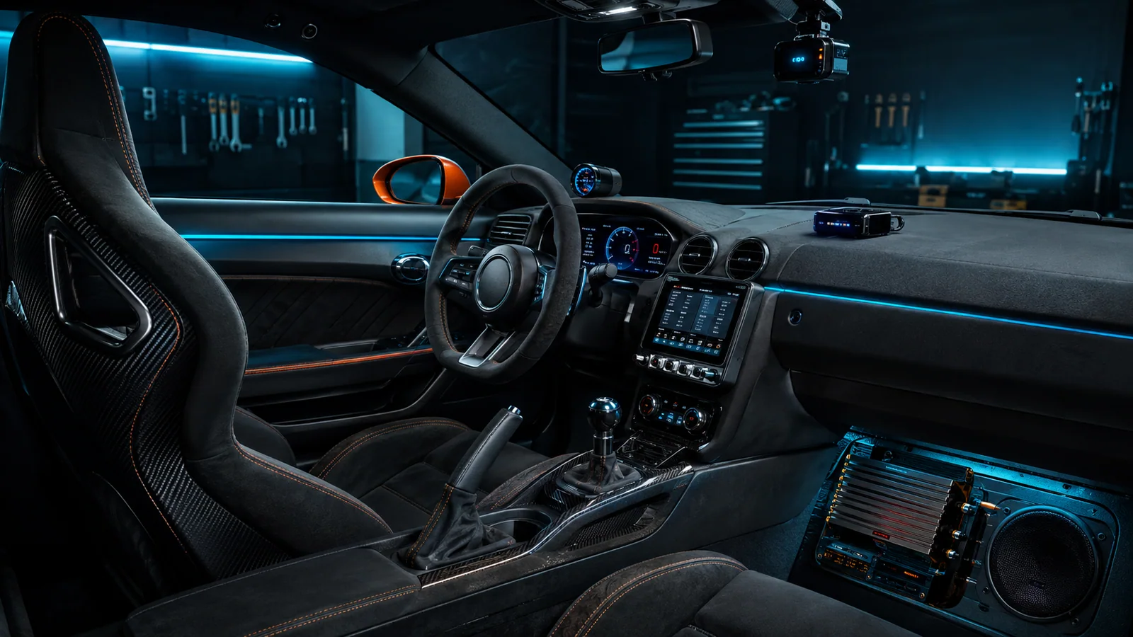 Vehicle interior electronics and dashboard detail
